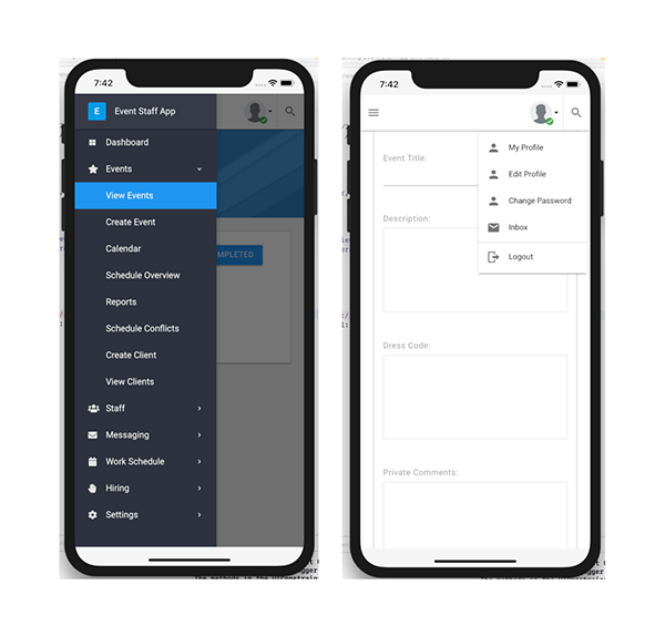 screenshot of Event Staff App